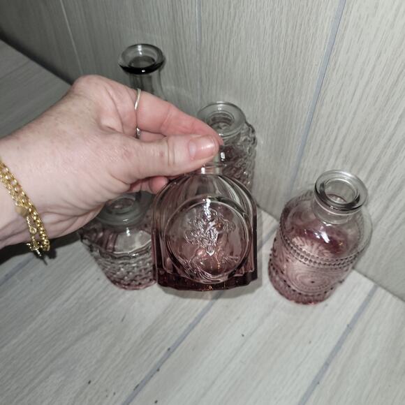 Pink Hombre Glass Vase Set Of 5 Potion Jars Spells Witch Flowers Mothers Day - Picture 7 of 8